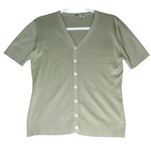 Anna Gray Sweater Womens Medium Green 100% Silk Short Sleeve Minimalist Capsule